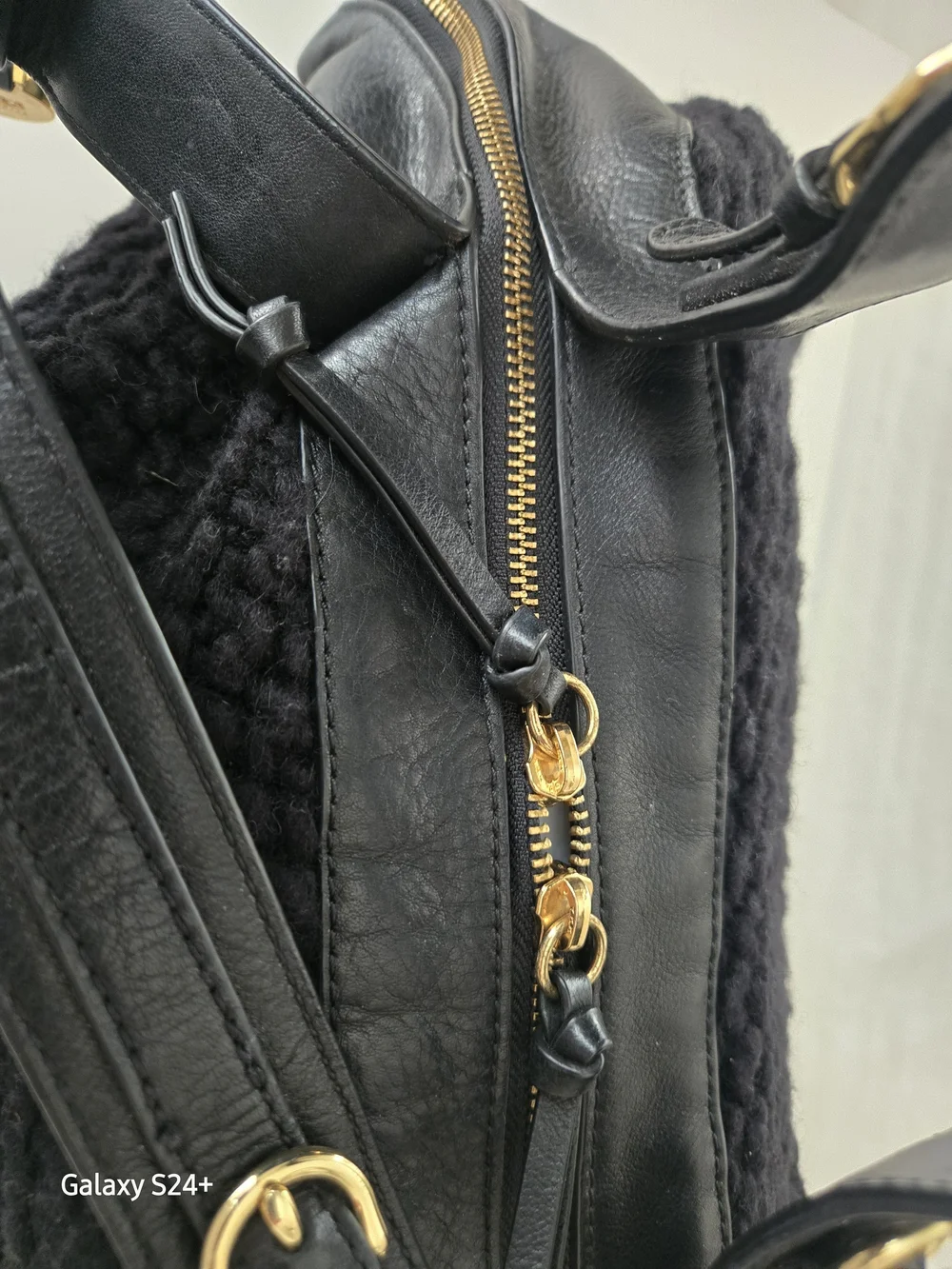 UGG Black Knit Leather Trim Hobo Satchel Bag